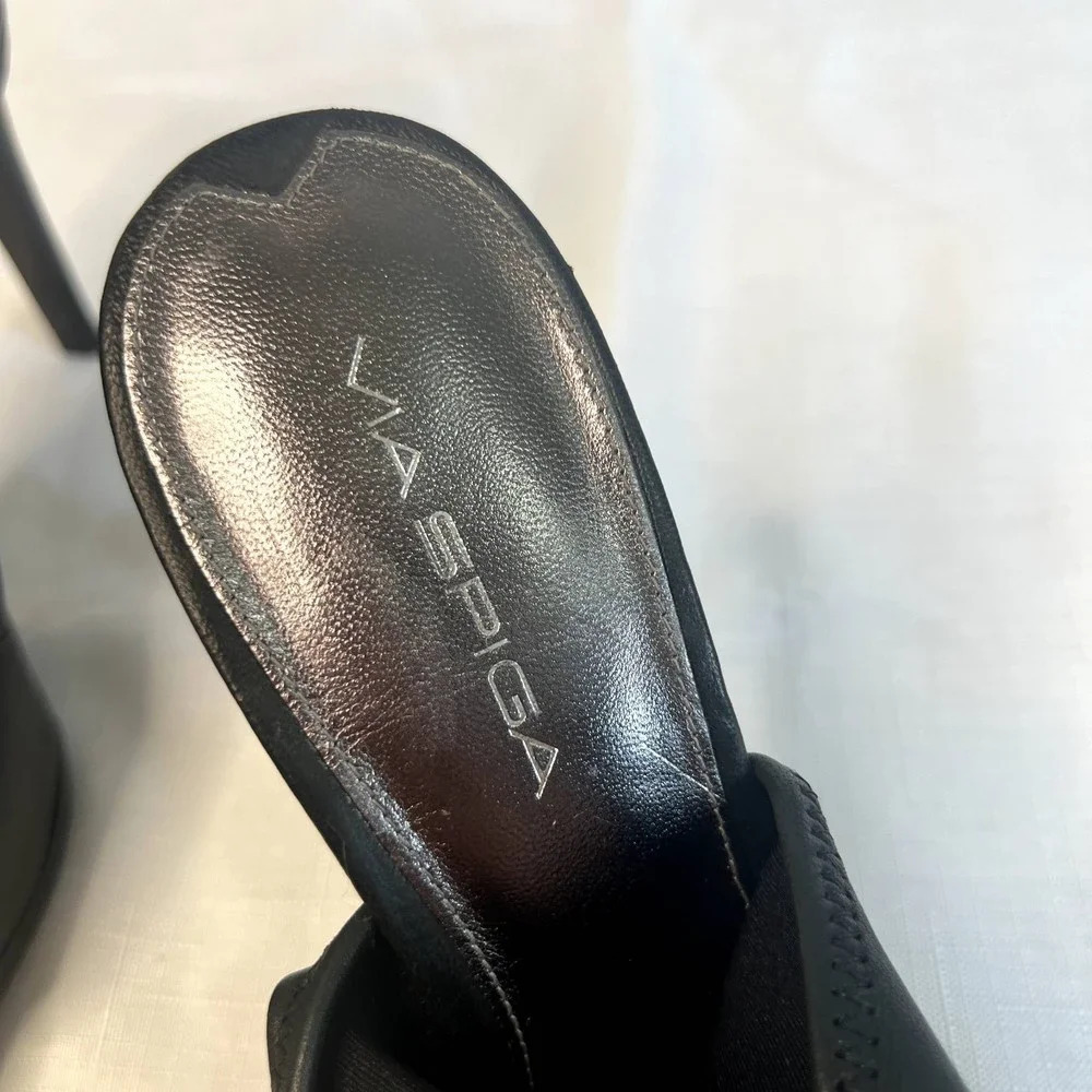 Via Spiga Black Open Toe Slingback Leather High Heels Leather Size 7.5 - Picture 3 of 11